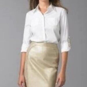 Elie Tahari Gold Leather Skirt with flattering top stitching